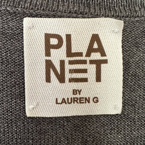 Planet by Lauren G Artsy Top One Size Pima Cotton Gray Side Cut Out Earthy - Picture 2 of 8